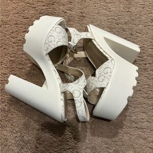 White Platform Block Heel Sandals